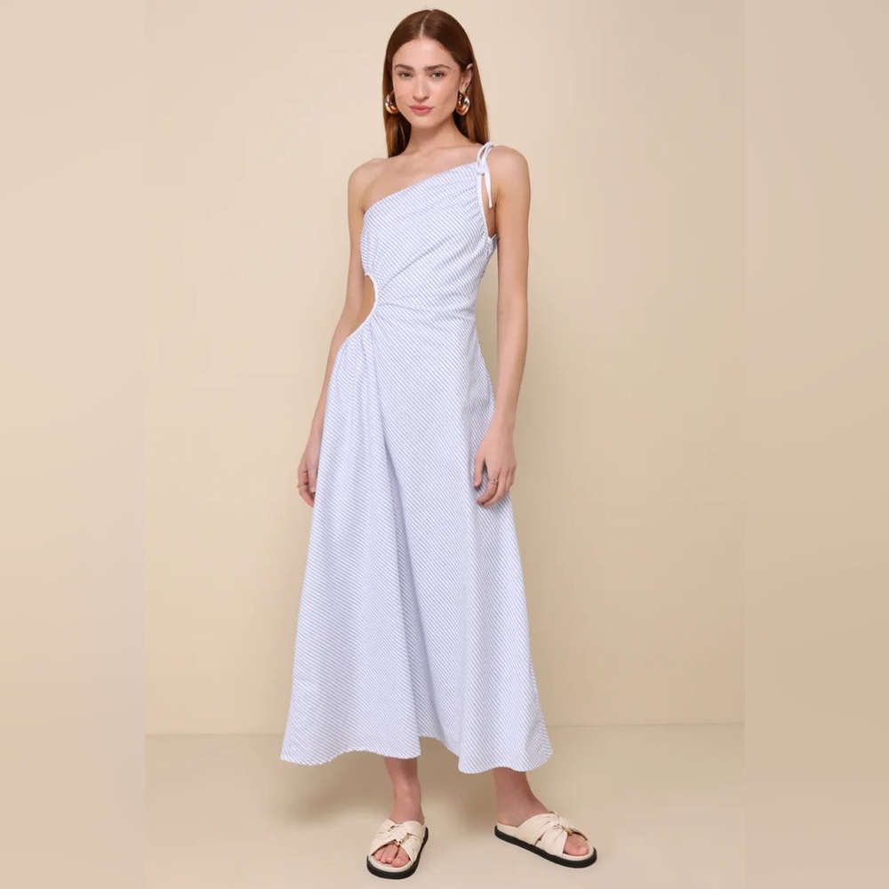 Lulu's Light Blue One-Shoulder Dress